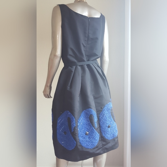 *$4,000 OSCAR DE LA RENTA GORGEOUS BLACK BLUE BEADED RUNWAY SILK DRESS US 0, M - Picture 9 of 13